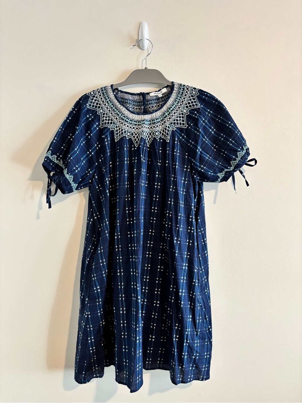 Madewell Plaid Embroidered Yoke Dress